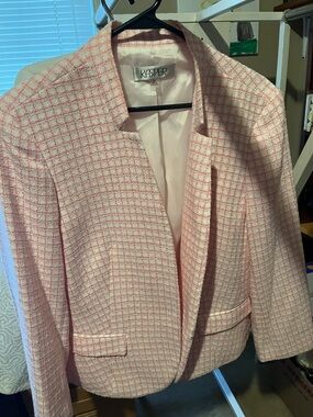Kasper Pink and Cream Tweed Open-Front Jacket XL